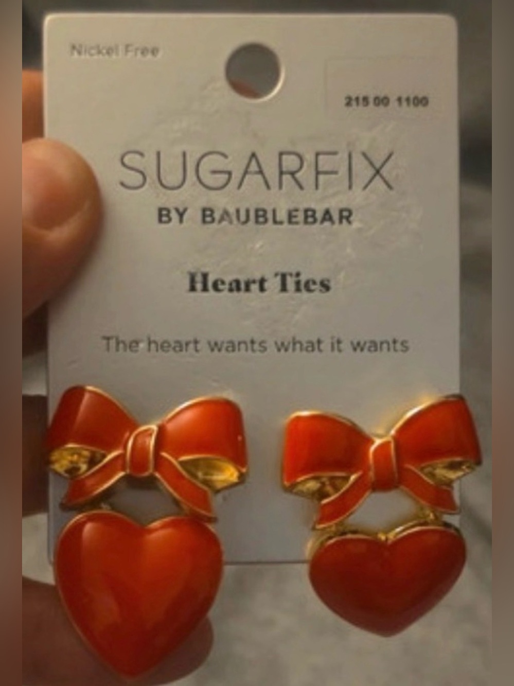 BAUBLEBAR Valentine Love Shiny Bright Red Double Heart Drop Earrings NEW NWT